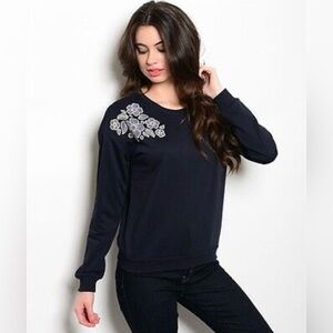 Super b Embroidered Sweatshirt Blue Size Small